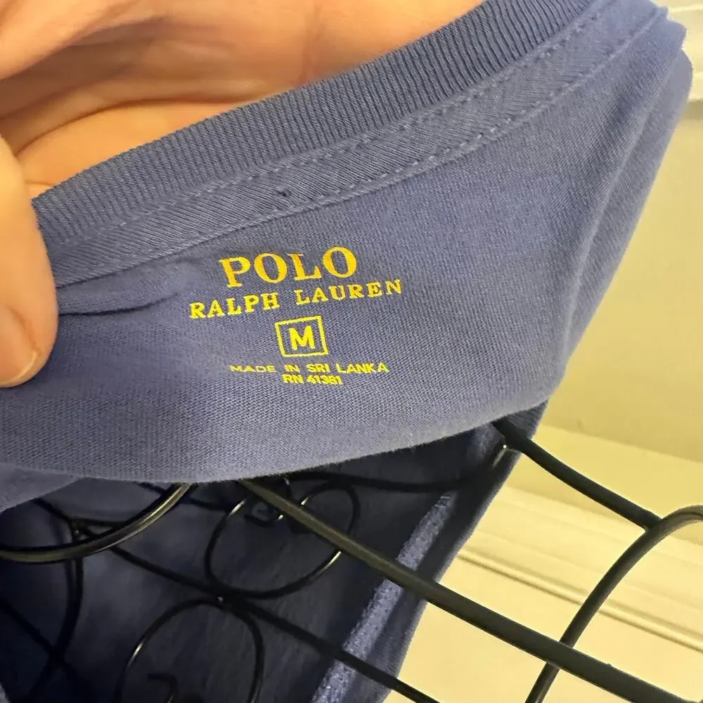 Polo Ralph Lauren T-Shirt Blue Classic Fit Pocket Lime Green Pony Mens Size M